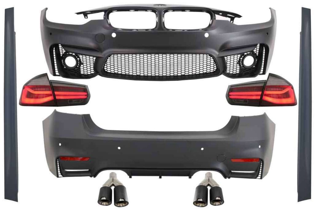 Βλησαρούλης Car Center - Body Kit suitable for BMW 3 Series F30 (2011-2019) with LED Taillights Dynamic Sequential Turning Light EVO II M3 CS Design with Dual Twin Exhaust Muffler Tips Carbon
