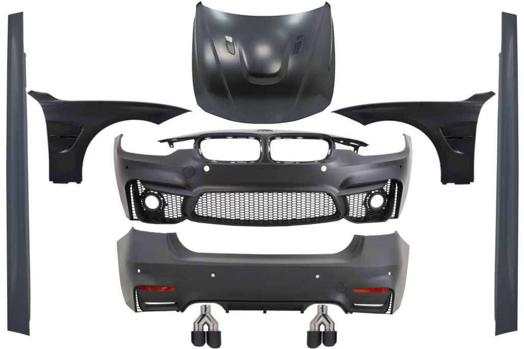 Βλησαρούλης Car Center - Body Kit suitable for BMW 3 Series F30 (2011-2019) EVO II M3 CS Design with Front Fenders Black and Hood Bonnet & Muffler Tips