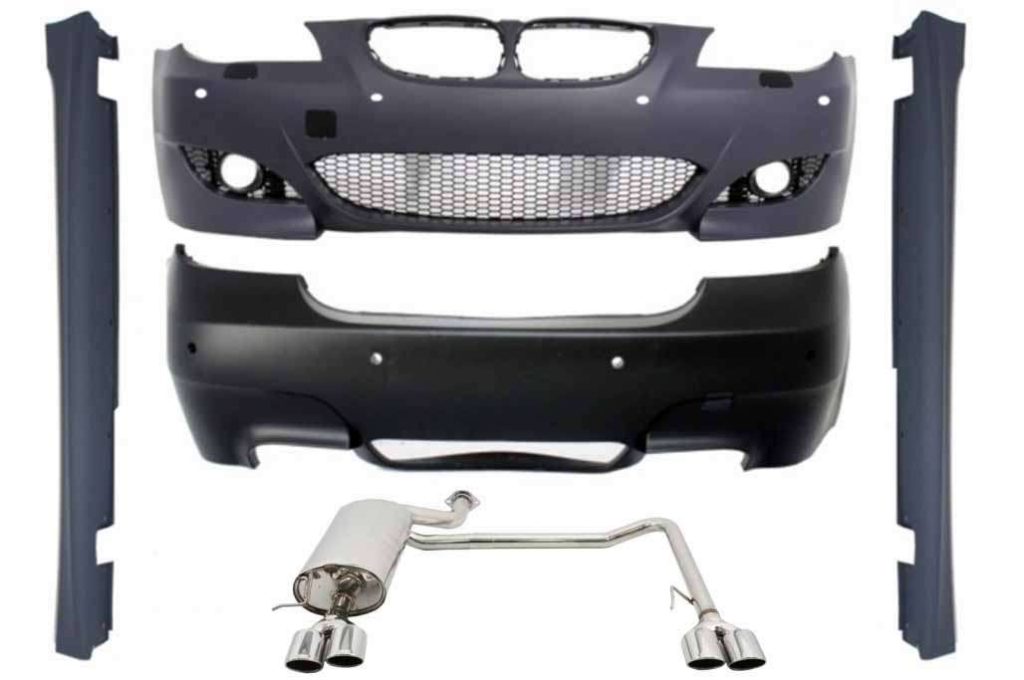 Βλησαρούλης Car Center - Body Kit suitable for BMW 5 Series E60 LCI (2007-2010) with Complete Exhaust System Twin Double Quad and Side Skirts Limousine M5 Design PDC 18mm