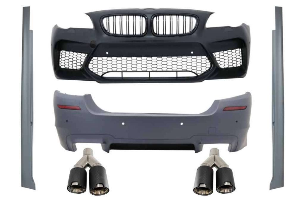 Βλησαρούλης Car Center - Body Kit suitable for BMW 5 Series F10 (2011-2017) Bumper with Side Skirts and Dual Twin Exhaust Muffler Tips Carbon Fiber M5 Design