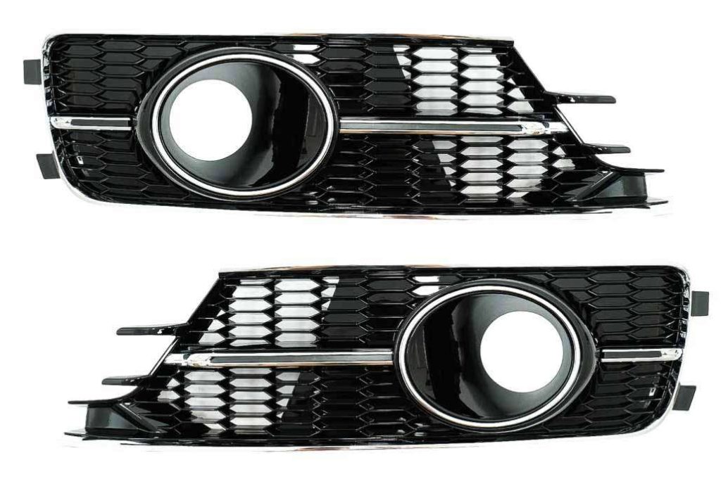 Βλησαρούλης Car Center - Bumper Lower Grille Covers Side Grilles suitable for AUDI A6 C7 4G Facelift (2015-2018) Piano Black & Chrome