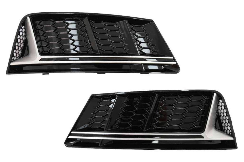 Βλησαρούλης Car Center - Bumper Lower Grille Covers Side Grilles suitable for Audi A4 B9 Sedan Avant (2016-2018) RS4 Design Silver Edition