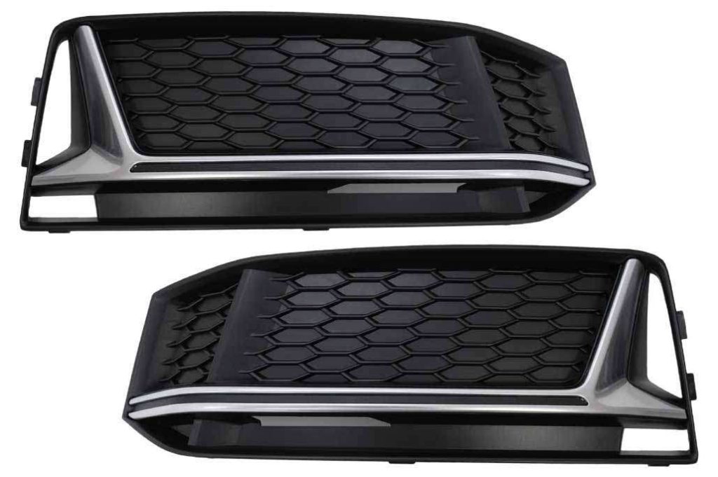Βλησαρούλης Car Center - Bumper Lower Grille Side Grilles suitable for Audi A4 B9 Sedan Avant S-Line (2016-2018) RS4 Design Silver Edition