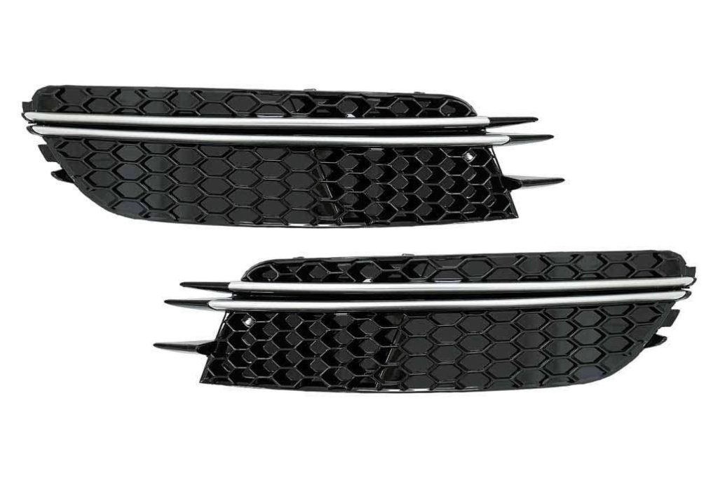 Βλησαρούλης Car Center - Bumper Side Grilles Covers suitable for Audi A6 C7 4G (2012-2015) RS Design Black with Brushed Aluminium Insertions