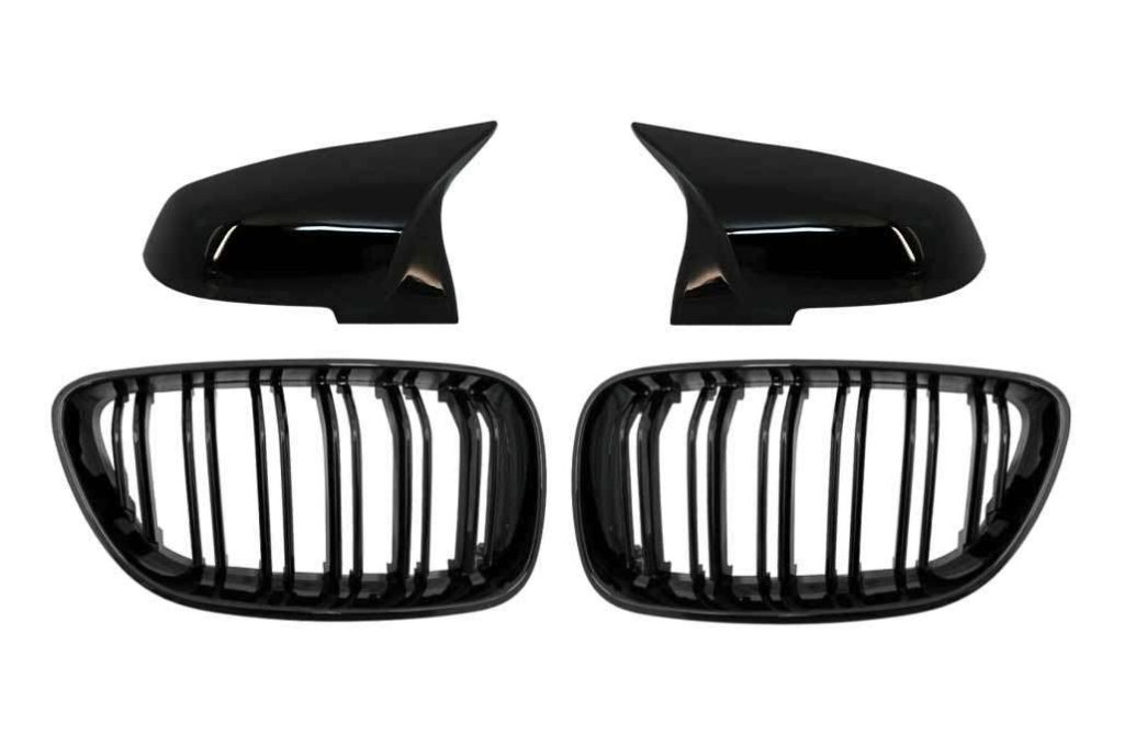 Βλησαρούλης Car Center - Central Kidney Grilles Double Stripe with Mirror Covers suitable for BMW 2 Series F22 F23 (2014-up) M Design Piano Black