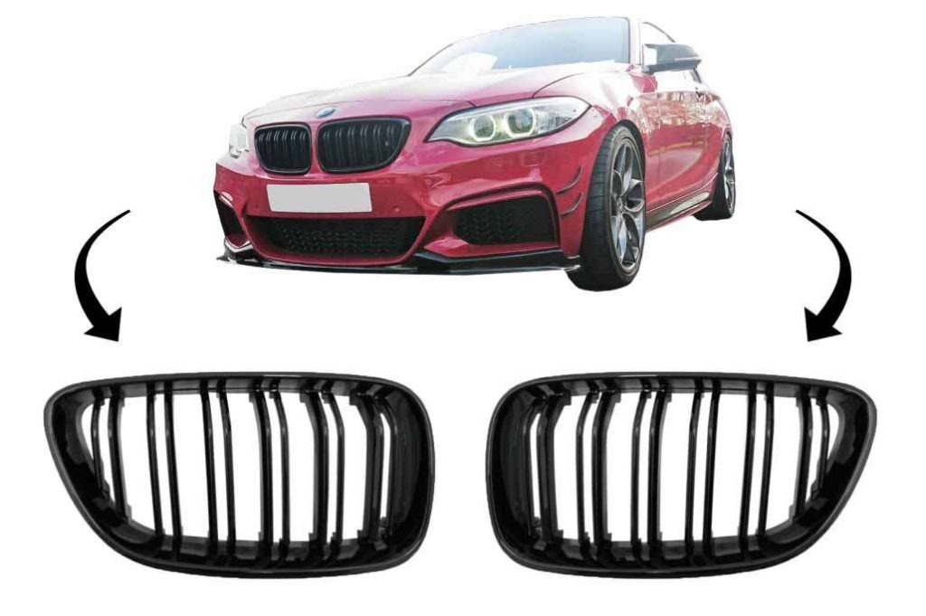 Βλησαρούλης Car Center - Central Kidney Grilles suitable for BMW 2 Series F22 F23 F87 (2014-up) Double Stripe M Design Piano Black