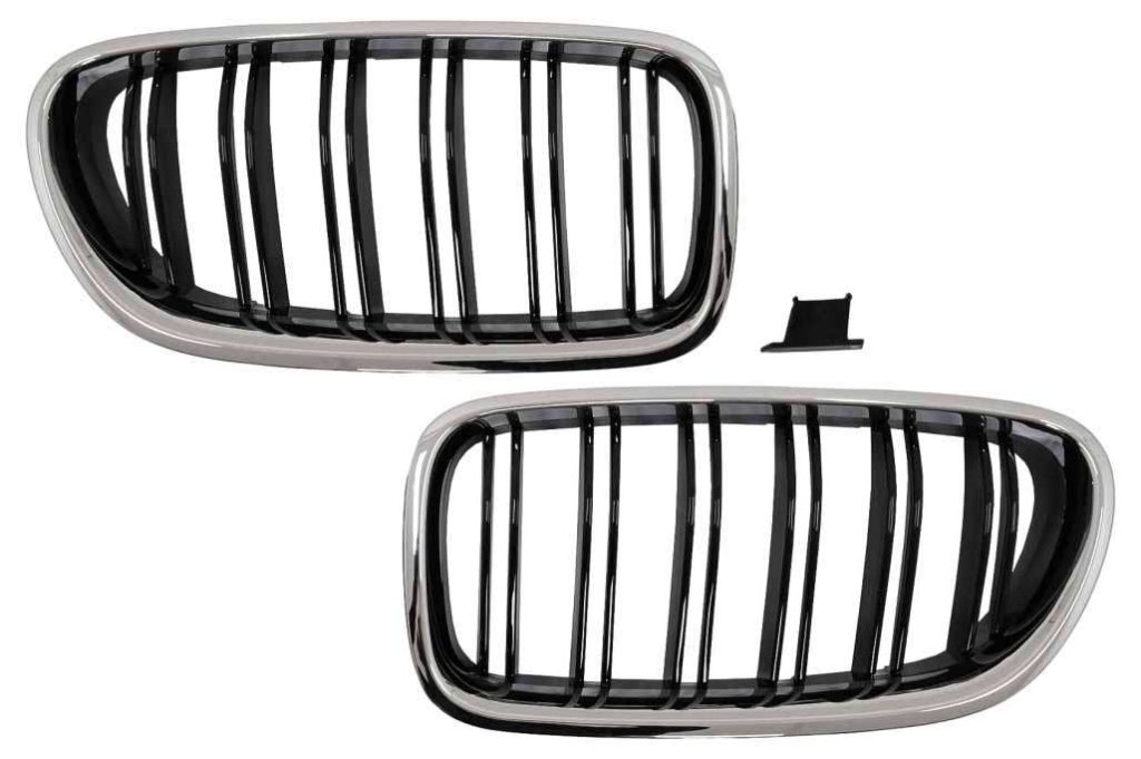 Βλησαρούλης Car Center - Central Kidney Grilles suitable for BMW 5 Series F10 F11 (2010-2017) Chrome Frame Piano Black Double Stripe
