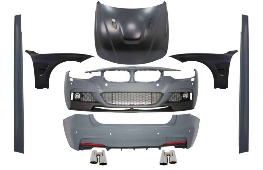 Βλησαρούλης Car Center - Complete Body Kit suitable for BMW 3 Series F30 (2011-2019) M-Performance Design with Front Fenders Black and Hood Bonnet &  Muffler Tips Chrome