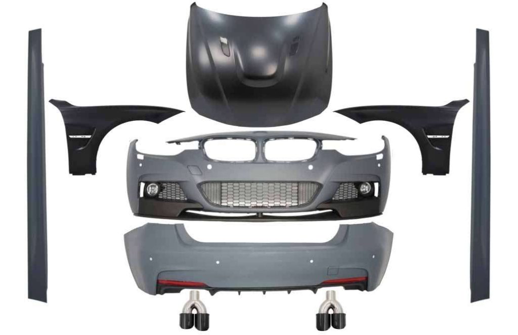 Βλησαρούλης Car Center - Complete Body Kit suitable for BMW 3 Series F30 (2011-2019) M-Performance Design with Front Fenders and Hood Bonnet &  Muffler Tips Carbon Matte