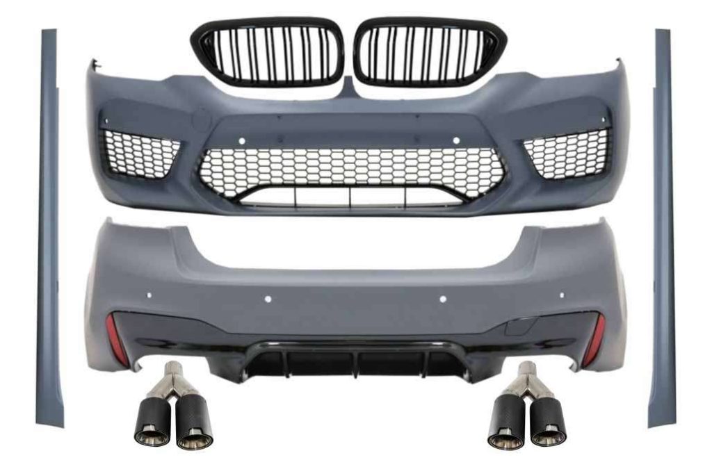 Βλησαρούλης Car Center - Complete Body Kit suitable for BMW 5 Series G30 (2017-up) with Central Grilles Double Stripe and Dual Twin Exhaust Muffler Tips Carbon Fiber Matte M5 Design