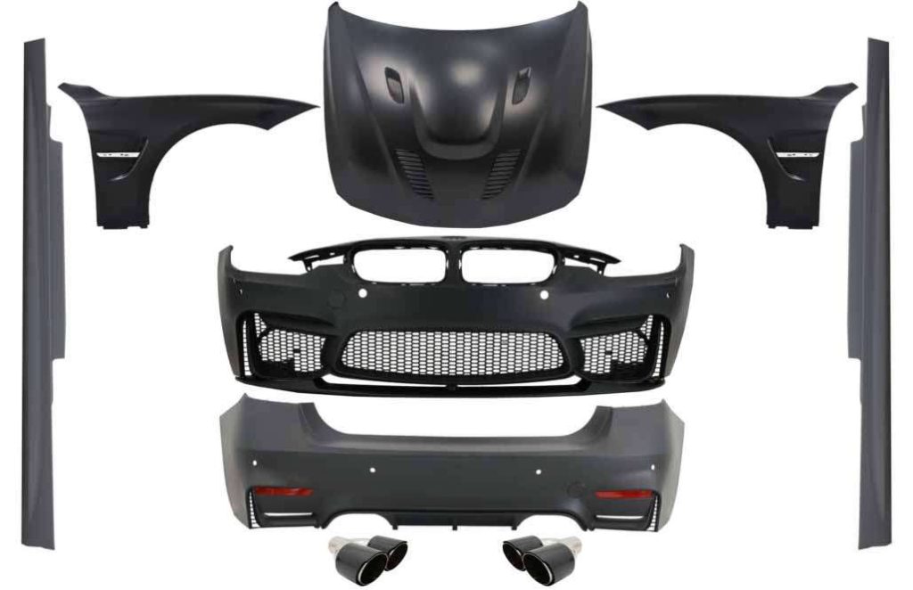 Βλησαρούλης Car Center - Complete Body Kit suitable for BMW F30 (2011-2019) EVO II M3 CS Design with Front Fenders Chrome and Hood Bonnet & Muffler Tips Carbon