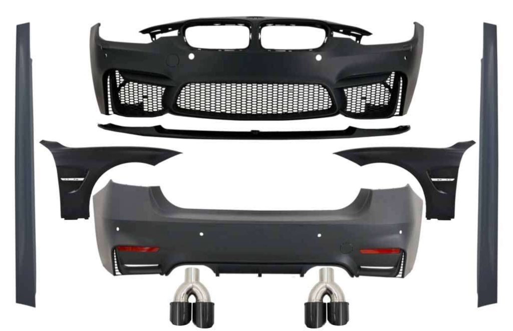 Βλησαρούλης Car Center - Complete Body Kit with Carbon Fiber Exhaust Muffler Tips and Front Fenders suitable for BMW F30 (2011-2019) EVO II M3 CS Style Without Fog Lamps