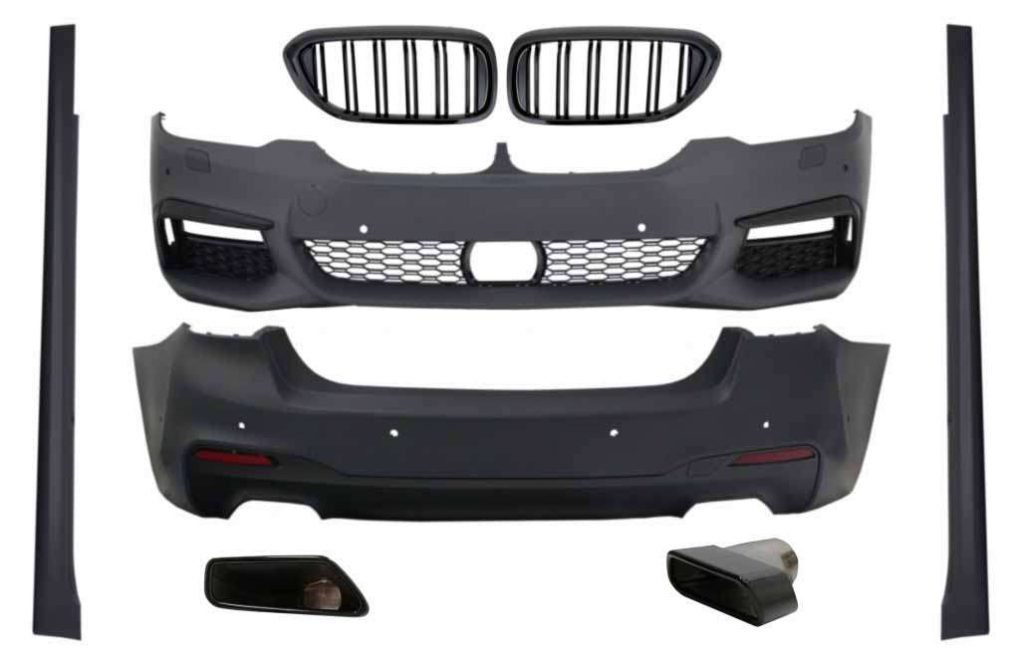 Βλησαρούλης Car Center - Complete Body Kit with Central Kidney Grilles Piano Black and Exhaust Muffler Tips suitable for BMW 5 Series G30 (2017-up) M-Tech Design