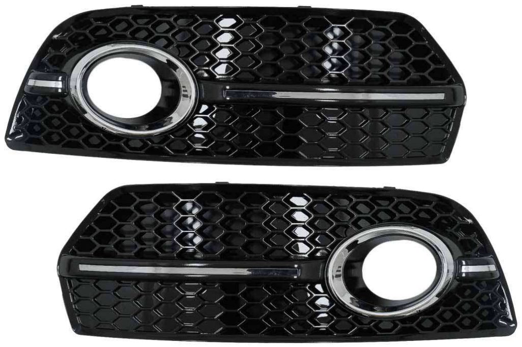 Βλησαρούλης Car Center - Fog Lamp Covers Side Grilles suitable for Audi Q5 SUV 8R (2008-2011) RS Design Piano Black Chrome