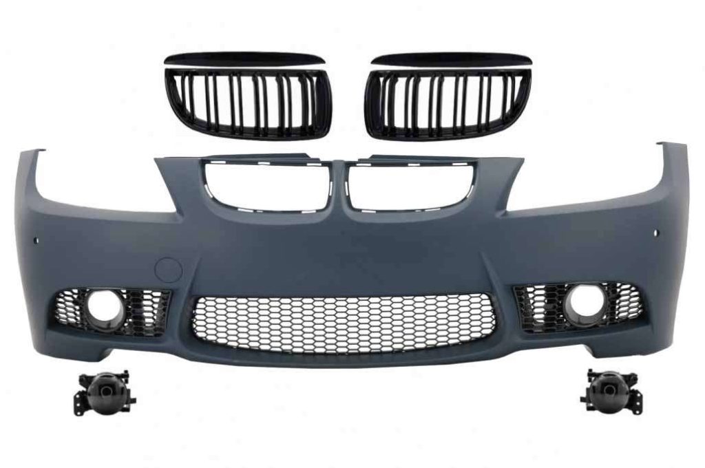 Βλησαρούλης Car Center - Front Bumper Kidney Grilles suitable for BMW 3 series E90 Sedan E91 Touring (2004-2008) Non LCI M3 Design with Fog Lights Smoke