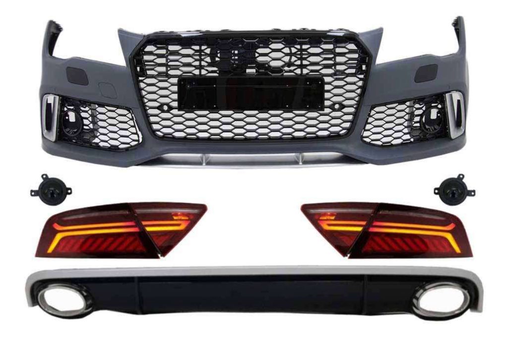 Βλησαρούλης Car Center - Front Bumper & Rear Diffuser with Exhaust Tips and LED Taillights suitable for Audi A7 4G Pre-Facelift (2010-2014) RS7 Design