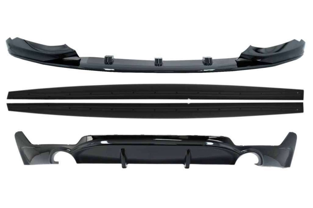 Βλησαρούλης Car Center - Front Bumper Spoiler Lip suitable for BMW 4 Series F32 F33 F36 Coupe Cabrio Grand Coupe (2013-03.2019) with Side Skirts Add-on Lip Extensions and Rear Bumper Diffuser Twin Double Outlet