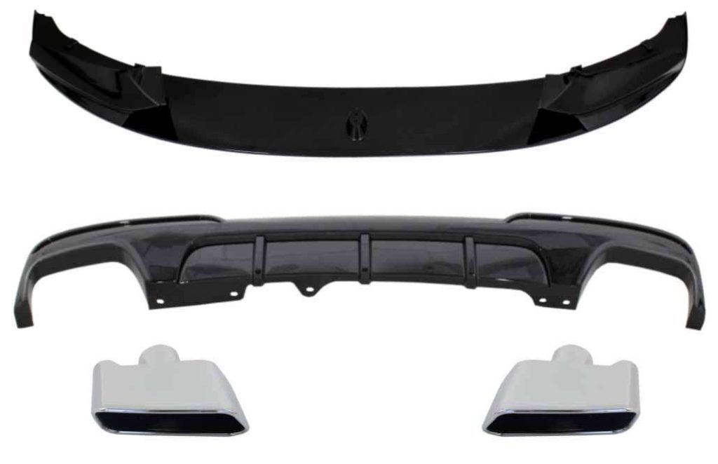 Βλησαρούλης Car Center - Front Bumper Spoiler Lip suitable for BMW 5 Series F10 F11 (2011-2017) with Double Outlet Air Diffuser and Muffler Tips M-Performance Piano Black