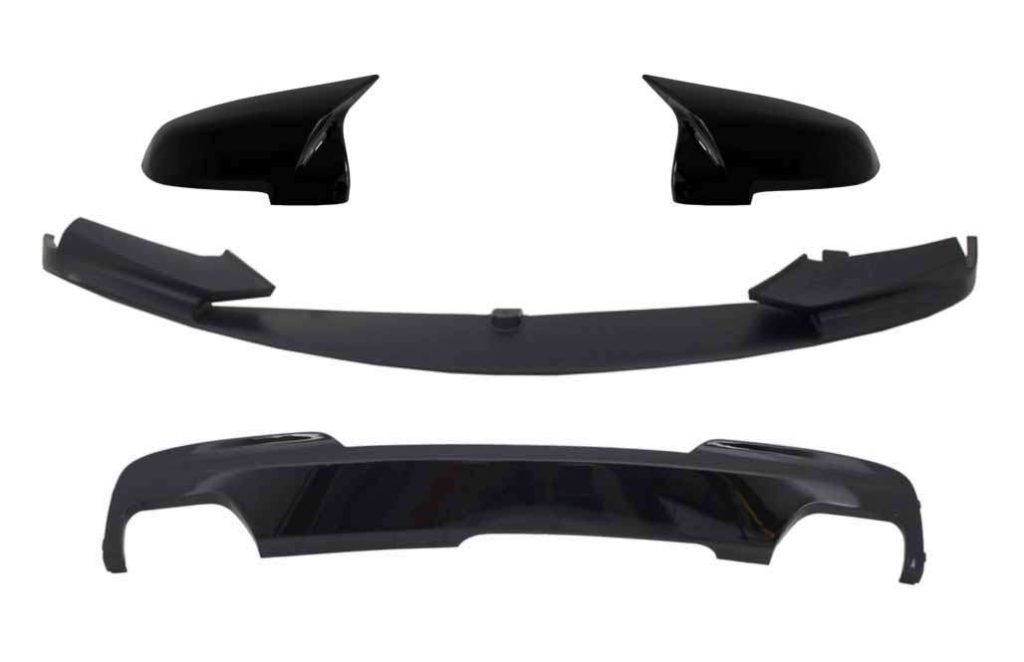 Βλησαρούλης Car Center - Front Bumper Spoiler Lip with Mirror Covers and Double Outlet Air Diffuser Piano Black suitable for BMW 5 Series F10 F11 Sedan Touring (2015-2017) M-Performance Design