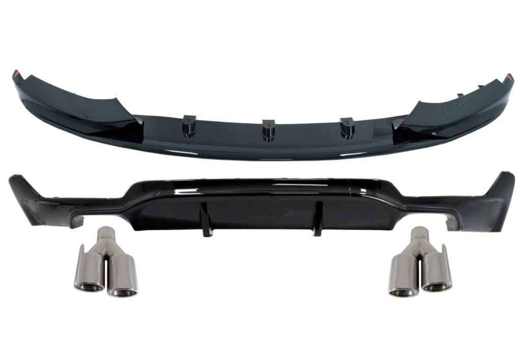 Βλησαρούλης Car Center - Front Bumper Spoiler Lip with Rear Bumper Diffuser Twin Double Outlet and Exhaust Muffler Tips suitable for BMW 4 Series F32 F33 F36 Coupe Cabrio Grand Coupe (2013-03.2019) M-Performance Design