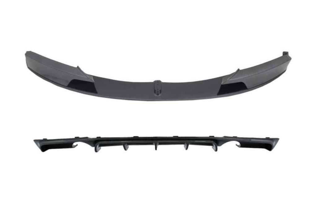 Βλησαρούλης Car Center - Front Bumper Spoiler Splitter with Diffuser Double Outlet for Single Exhaust suitable for BMW 3 Series F30 F31 (2011-up) M-Performance Design Carbon Film Coating