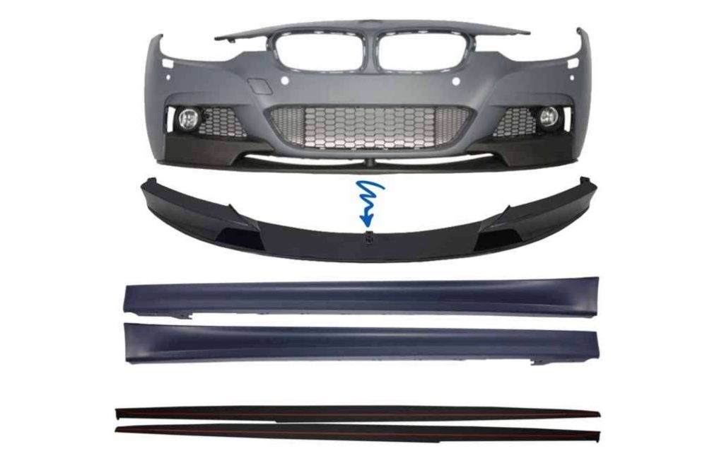 Βλησαρούλης Car Center - Front Bumper Spoiler with Side Skirts and Add-on Lip Extensions suitable for BMW 3 Series F30 F31 Sedan Touring (2011-2018) M Performance Design
