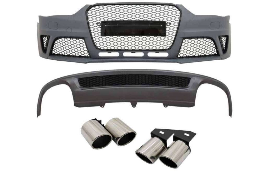 Βλησαρούλης Car Center - Front Bumper suitable for Audi A4 B8 Facelift (2012-2015) with Rear Bumper Valance Air Diffuser and Exhaust Muffler Tips Tail Pipes RS4 Design