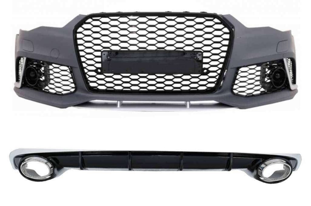 Βλησαρούλης Car Center - Front Bumper suitable for Audi A6 4G Facelift (2015-2018) and Rear Bumper Valance Diffuser With Exhaust Tips RS6 Design