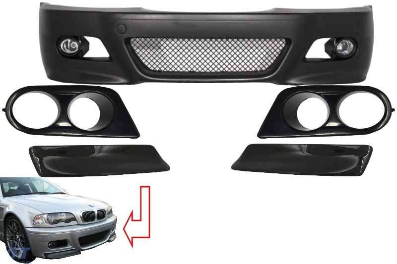 Βλησαρούλης Car Center - Front Bumper suitable for BMW 3 Series Coupe/Cabrio/Sedan/Estate E46 (1998-2004) M3 Design with Air Ducts Vents and Splitters Carbon CSL Design