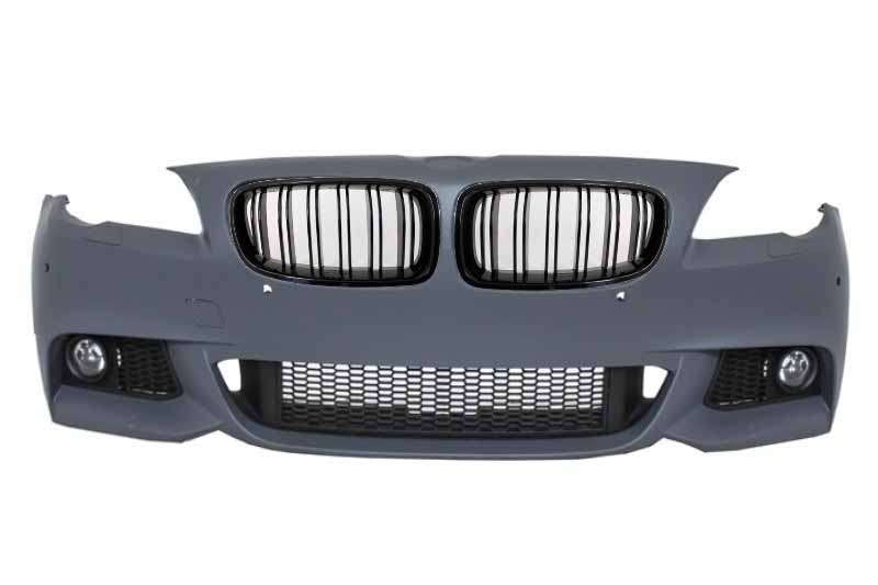Βλησαρούλης Car Center - Front Bumper suitable for BMW 5 Series F10 F11 (2011-2014) M-Technik Design with Kidney Grilles Double Stripe M Design Piano Black