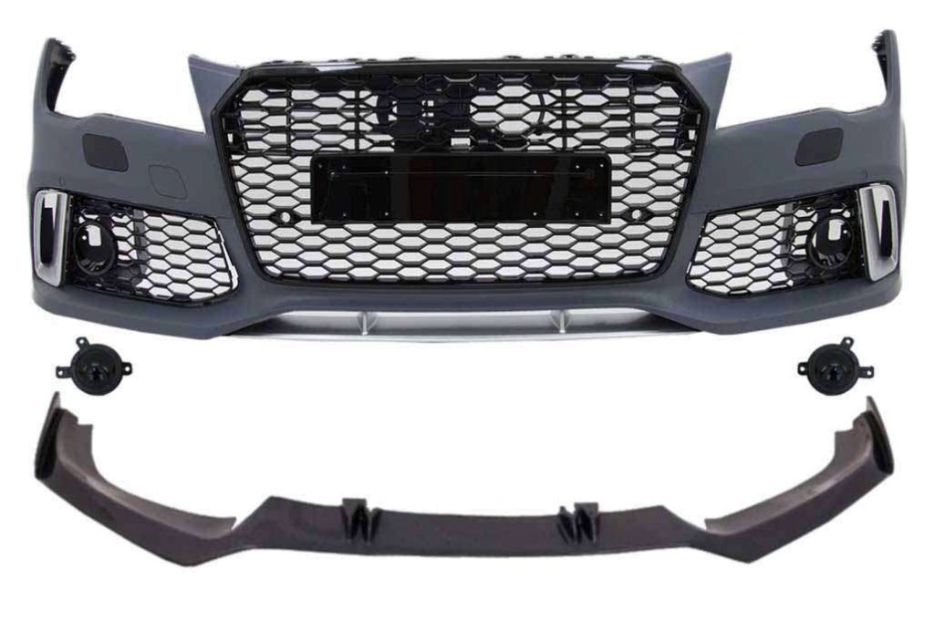 Βλησαρούλης Car Center - Front Bumper with Add-On Spoiler Lip Real Carbon suitable for Audi A7 4G Pre-Facelift (2010-2014) RS7 Design