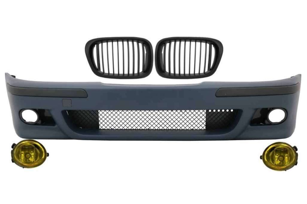 Βλησαρούλης Car Center - Front Bumper with Central Grilles Kidney Matte Black and Fog Lights Yellow suitable for BMW 5 Series E39 1995-2003 M5 Design