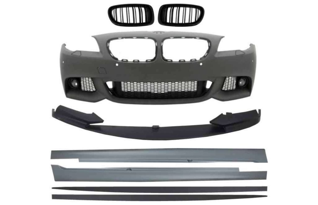 Βλησαρούλης Car Center - Front Bumper with Central Grilles Kidney suitable for BMW 5 Series F10 F11 Non LCI (07.2010-2013) Spoiler Lip and Side Skirts Sedan Touring M-Technik Design