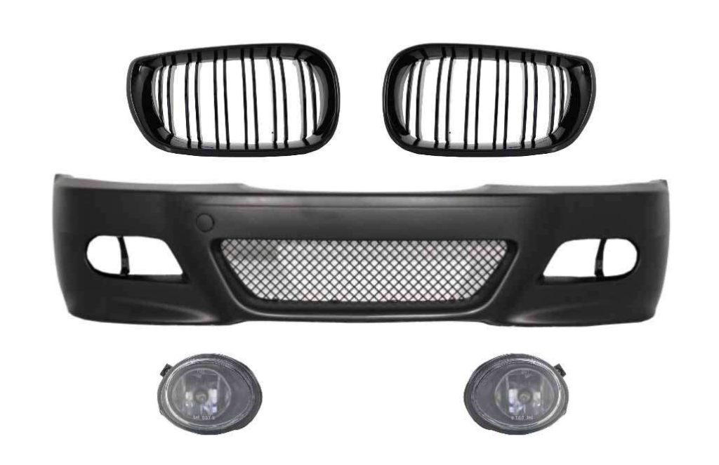 Βλησαρούλης Car Center - Front Bumper with Central Kidney Grilles Double Stripe suitable for BMW E46 (1998-2004) and Fog lights M3 Look