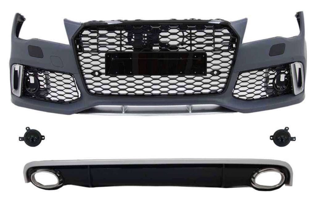 Βλησαρούλης Car Center - Front Bumper with Diffuser & Exhaust Tips suitable for AUDI A7 4G Pre-Facelift (2010-2014) RS7 Design
