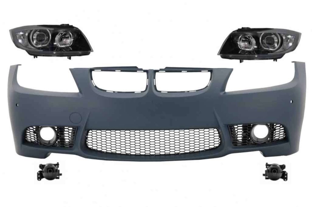 Βλησαρούλης Car Center - Front Bumper with Fog Light Projectors and Headlights Black suitable for BMW 3 series E90 E91 Pre-LCI (2005-2008) Sedan Touring M3 Design
