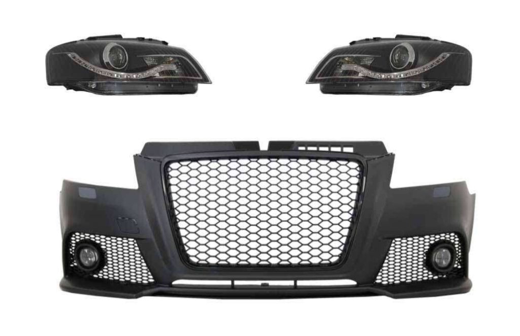 Βλησαρούλης Car Center - Front Bumper With Fog Lights suitable for AUDI A3 8P 8PA Facelift RS3 Design (2009-2012) and Headlights Drl Optic Black