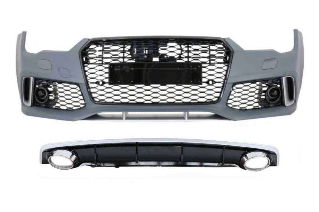 Βλησαρούλης Car Center - Front Bumper with Grille suitable for Audi A7 4G Facelift (2015-2018) and Rear Bumper Valance Diffuser & Exhaust Tips RS7 Design