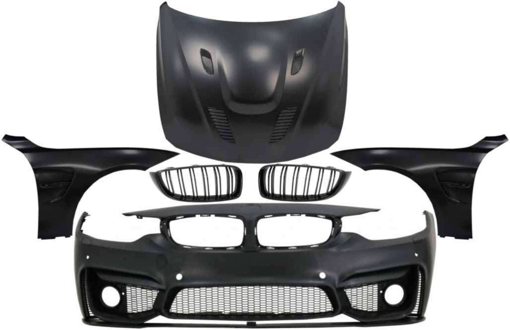 Βλησαρούλης Car Center - Front Bumper with Grilles and Front Fenders & Hood Bonnet suitable for BMW 4 Series F32 Coupe F33 Convertible F36 Gran Coupe (2013-2017) M4 Design All Black
