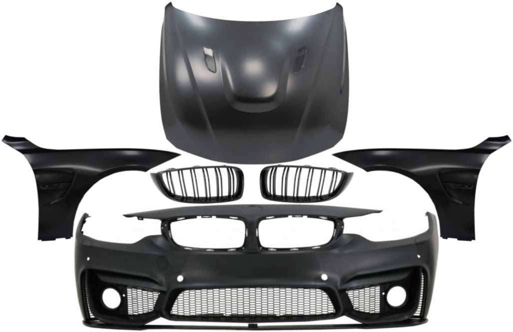 Βλησαρούλης Car Center - Front Bumper with Grilles and Front Fenders & Hood Bonnet suitable for BMW 4 Series F32 Coupe F33 Convertible F36 Gran Coupe (2013-2017) M4 Design Black