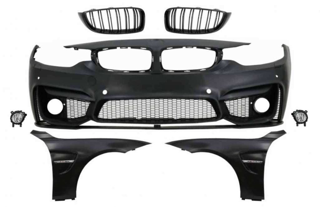 Βλησαρούλης Car Center - Front Bumper with Grilles Piano Black and Front Fenders suitable for BMW 4 Series F32 Coupe F33 Convertible F36 Gran Coupe (2013-02.2017) M4 Design