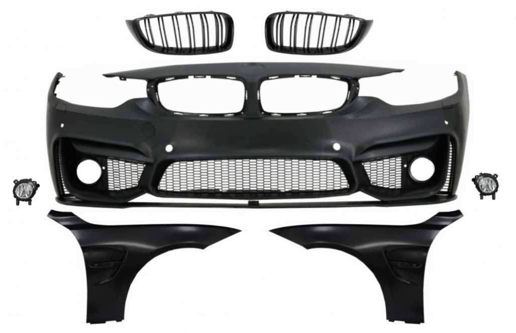 Βλησαρούλης Car Center - Front Bumper with Grilles Piano Black and Front Fenders Black suitable for BMW 4 Series F32 Coupe F33 Convertible F36 Gran Coupe (2013-02.2017) M4 Design