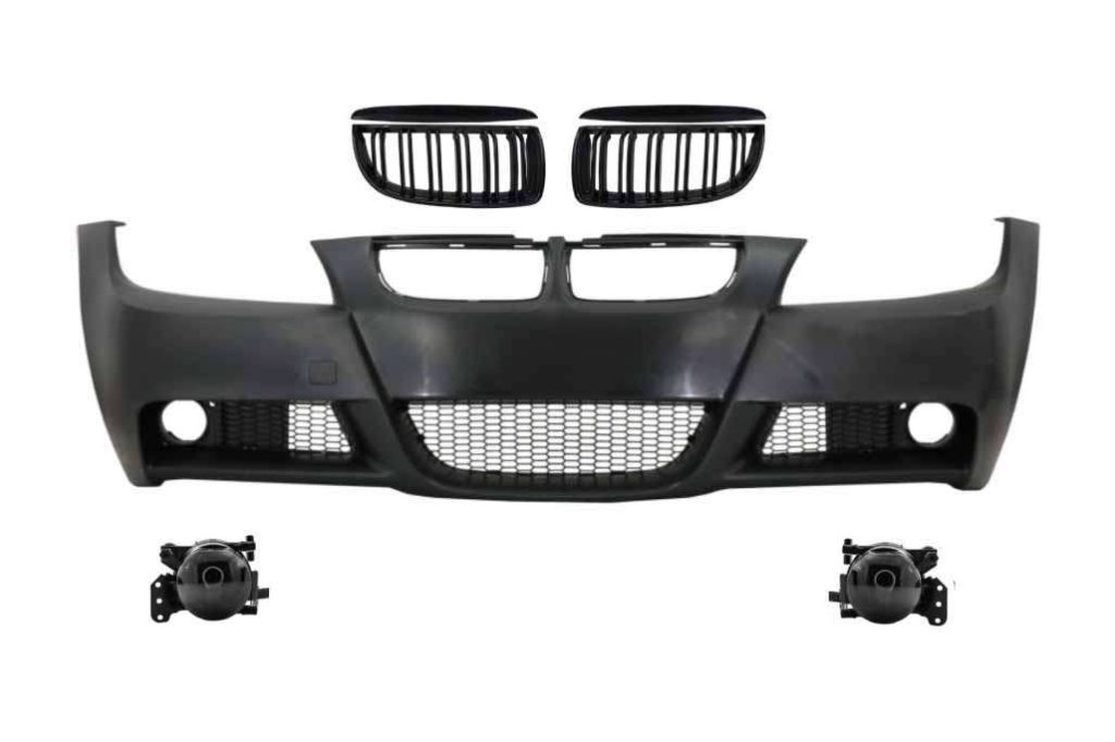 Βλησαρούλης Car Center - Front Bumper with Kidney Grilles and Smoke Fog Lights suitable for BMW 3 Series E90 E91 Sedan Touring (2004-2008) M-Technik Design