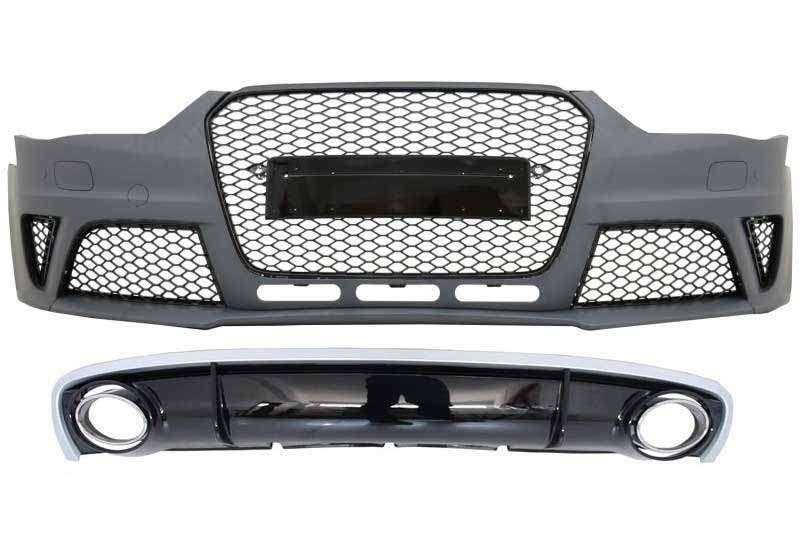 Βλησαρούλης Car Center - Front Bumper with Rear Bumper Valance Diffuser & Exhaust Tips suitable for Audi A4 B8 Facelift (2012-2015) Limousine Avant RS4 Design