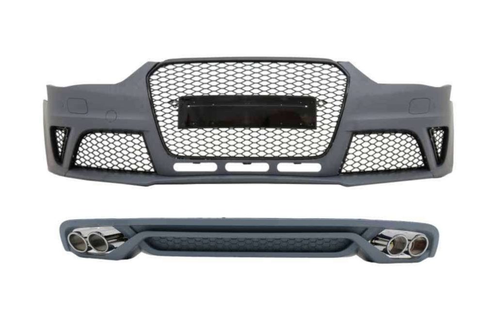 Βλησαρούλης Car Center - Front Bumper with Rear Diffuser and Exhaust Muffler Tips suitable for Audi A4 B8 Sedan Facelift (2012-2015) RS4 Design