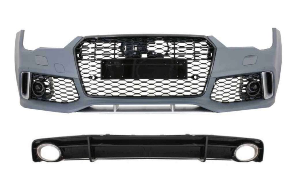 Βλησαρούλης Car Center - Front Bumper with Rear Diffuser Black and Exhaust Tips suitable for Audi A7 4G Facelift (2015-2018) RS7 Design Only S-Line
