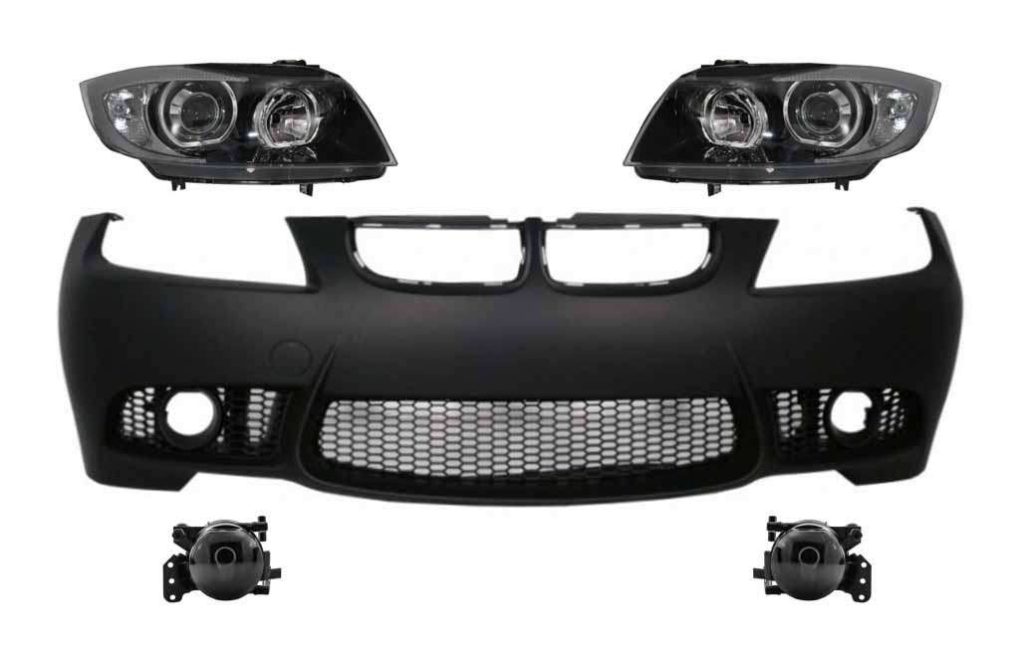 Βλησαρούλης Car Center - Front Bumper without PDC with Fog Light Projectors and Headlights Black suitable for BMW 3 series E90 E91 Non-LCI (2005-2008) Sedan Touring M3 Design
