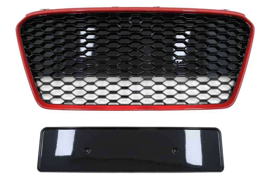 Βλησαρούλης Car Center - Front Grille suitable for Audi R8 42 1st Generation Facelift (2013-2015) RS Design Glossy Black Red