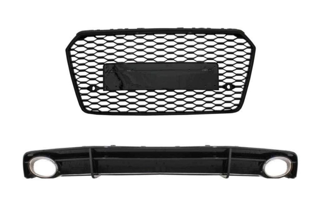 Βλησαρούλης Car Center - Front Grille with Rear Bumper Valance Diffuser and Exhaust Tips suitable for Audi A7 4G Facelift (2015-2017) RS7 Design only S-Line