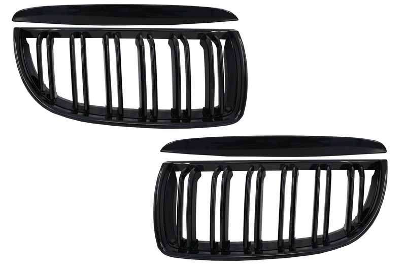 Βλησαρούλης Car Center - Front Kidney Grilles suitable for BMW 3 Series E90 E91 Pre-LCI (2005-2008) Double Stripe M Design Piano Black
